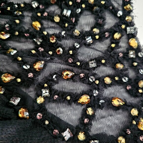 BCBGMaxAzria Dress Black Size 10 Embellished Gauzy Layers Lace Beaded Fairy Boho - Picture 9 of 11